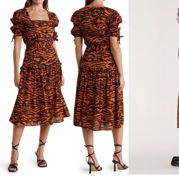 Walter Baker Yosline tiger stripe cotton midi dress size 10, NWT - Picture 1 of 11